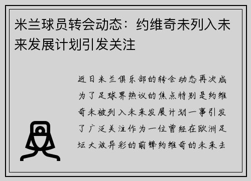 米兰球员转会动态：约维奇未列入未来发展计划引发关注